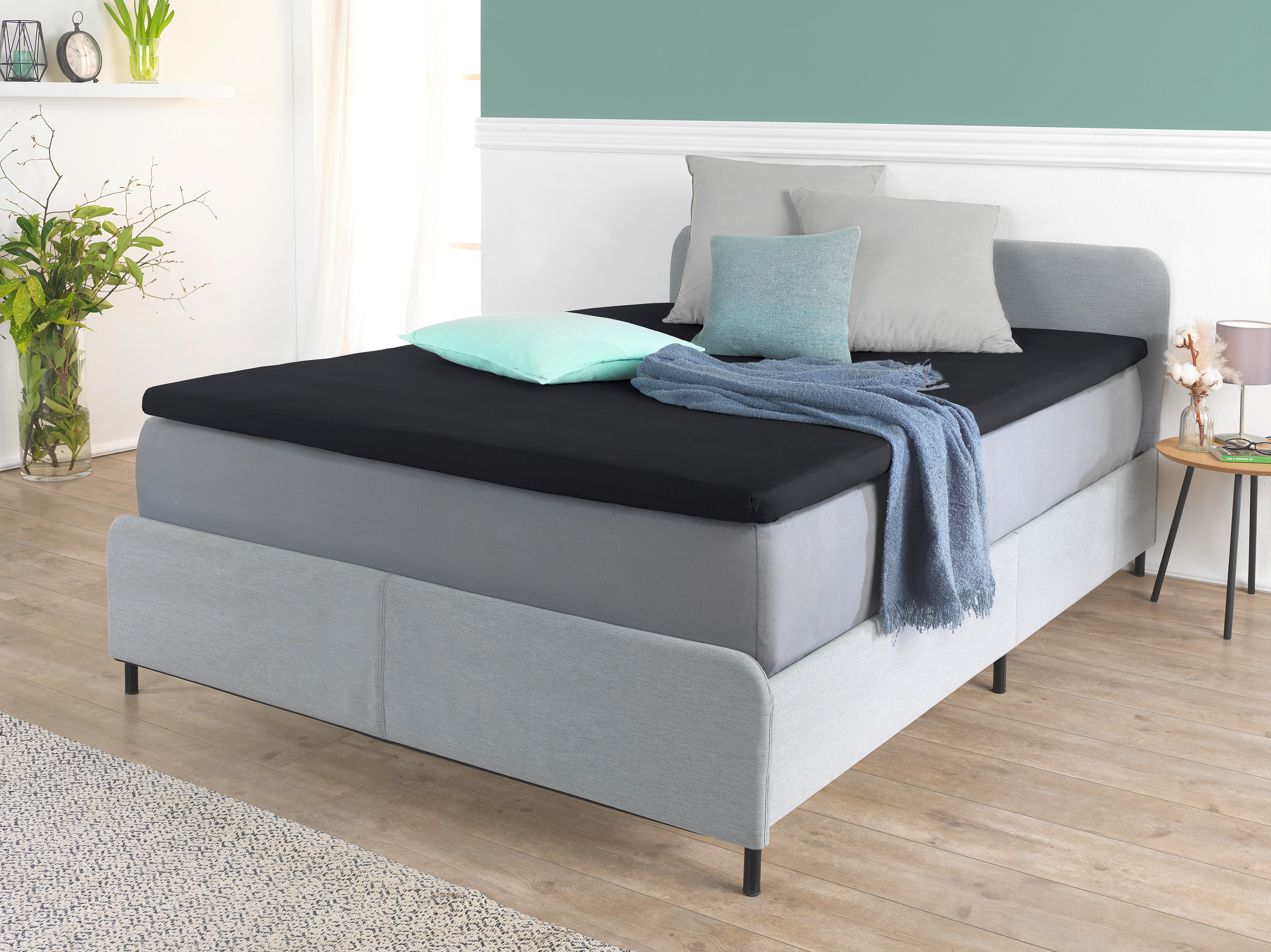 Spannbetttuch Spannbetttuch_Topper schwarz - schwarz (160,00/200,00cm)