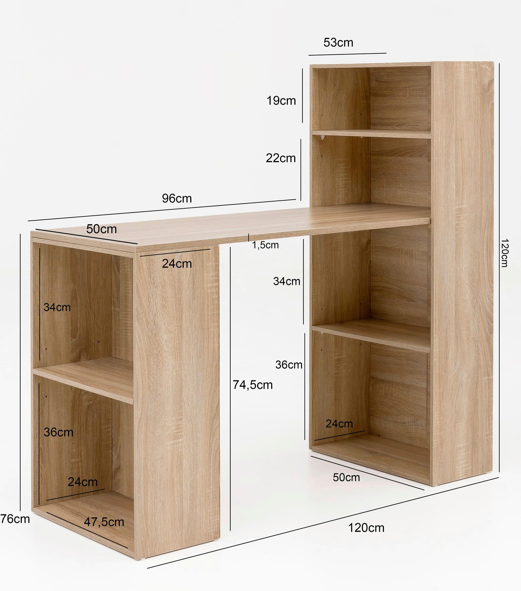 Schreibtisch Eiche Sonoma Nachbildung B/H/T: ca. 50x120x120 cm Schreibtisch - Eiche (50,00/120,00/120,00cm) - Wohnling