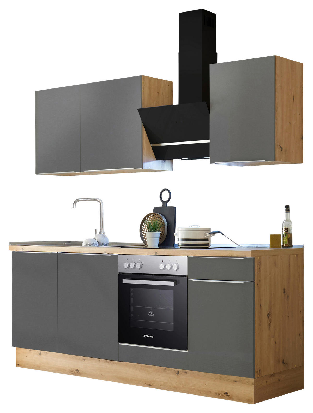 Respekta Küchenblock Marleen grau matt B/H/T: ca. 220x211x60 cm Marleen - Eiche/Alu (220,00/211,00/60,00cm) - Respekta