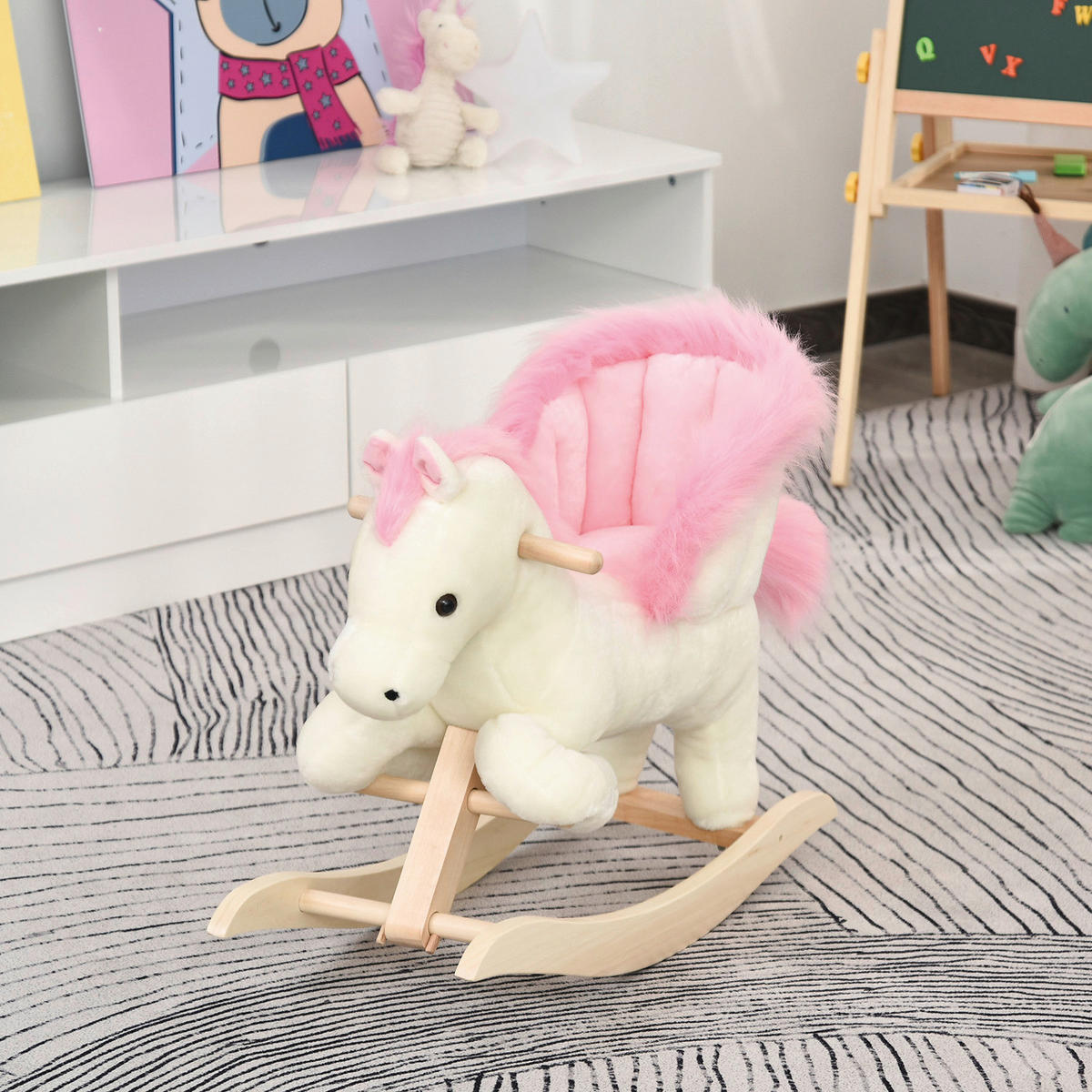 HOMCOM Kinder-Schaukelpferd B/H/L: ca. 28x57x70 cm Schaukelpferd - weiß/rosa (70,00/28,00/57,00cm) - HOMCOM