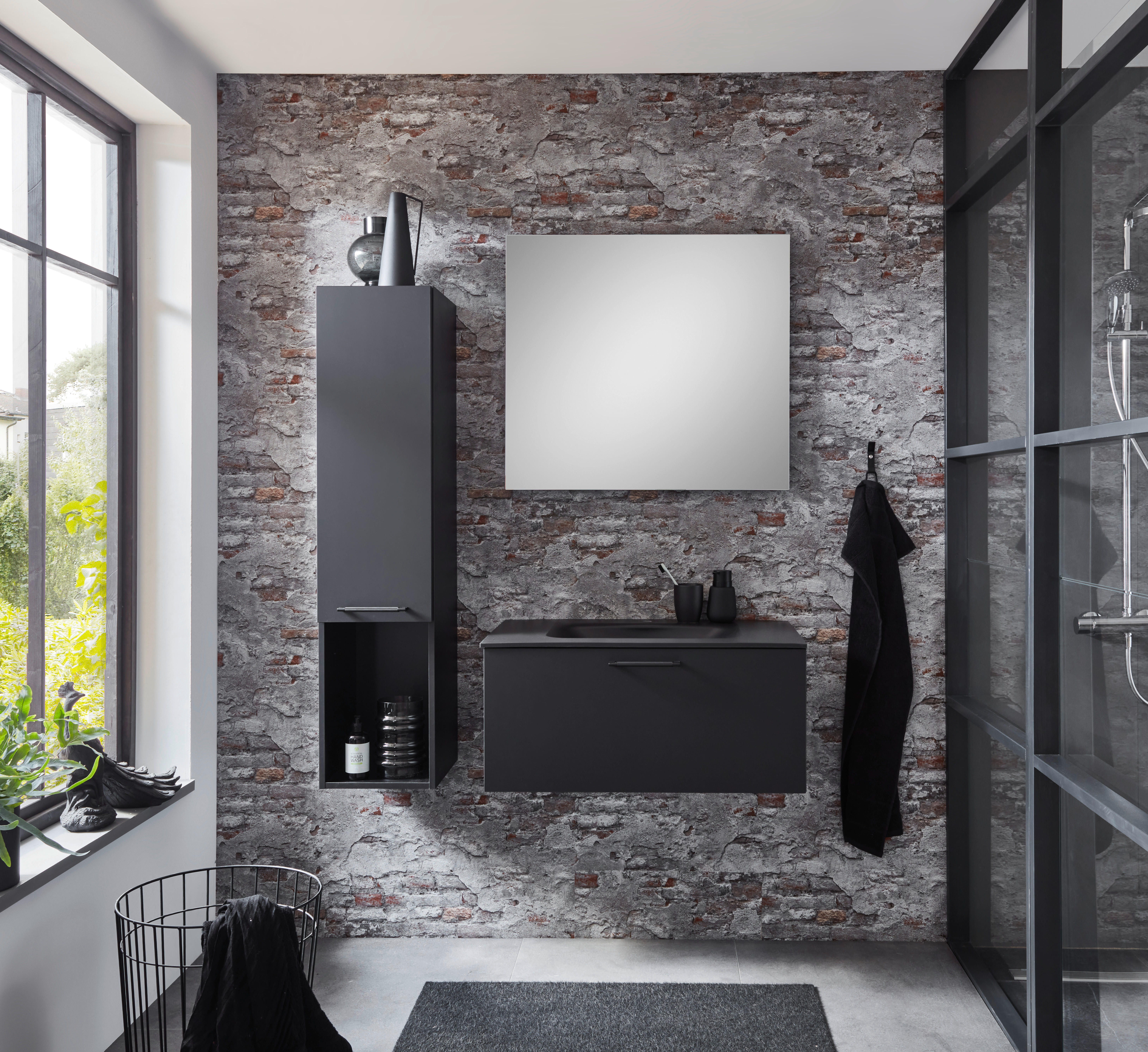 nobilia badezimmer-set easytouch grafitschwarz lacklaminat b/h: ca.  110x129,6 cm