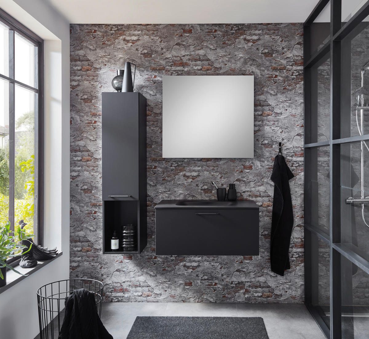 Nobilia Badezimmer-Set Easytouch Grafitschwarz Lacklaminat B/H: ca. 110x129,6 cm Easytouch - schwarz/Grafitschwarz (110,00/129,60cm) - nobilia