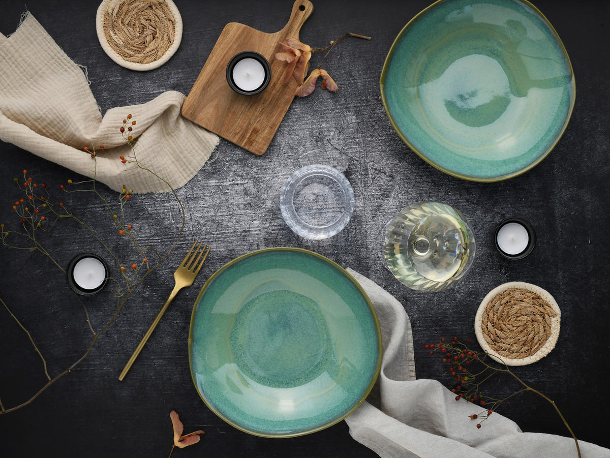 CreaTable Pasta-Bowl-Set Basalt Bio olive Steinzeug D: ca. 22,5 cm Basalt Bio - olive (22,50cm) - CreaTable