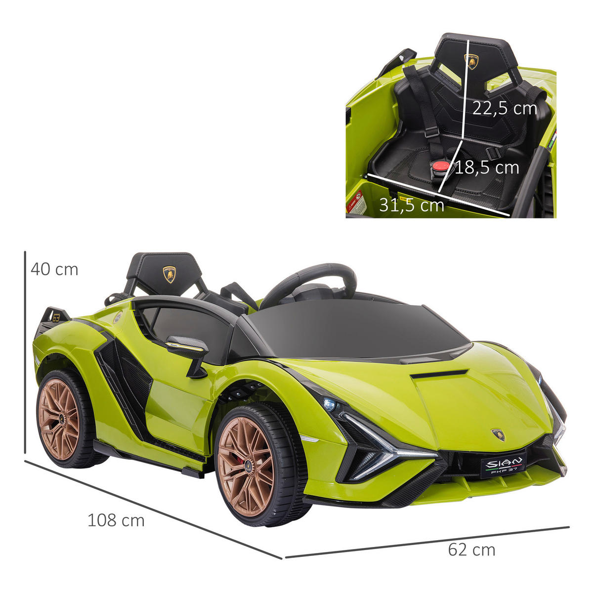 HOMCOM Kinder-Elektroauto grün B/H/L: ca. 62x40x108 cm Kinder-Elektroauto - grün (108,00/62,00/40,00cm) - HOMCOM