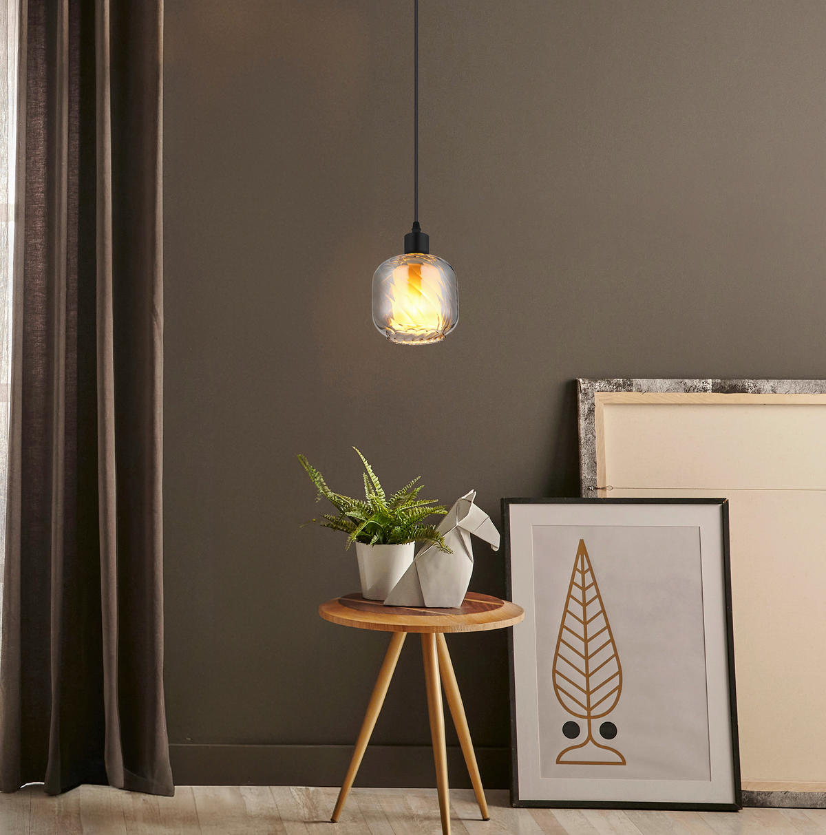 GLOBO Pendelleuchte Rauch mattschwarz Metall Glas H/D: ca. 120x14 cm E27 1 Brennstellen Xia - mattschwarz/Rauch (14,00/120,00cm) - GLOBO