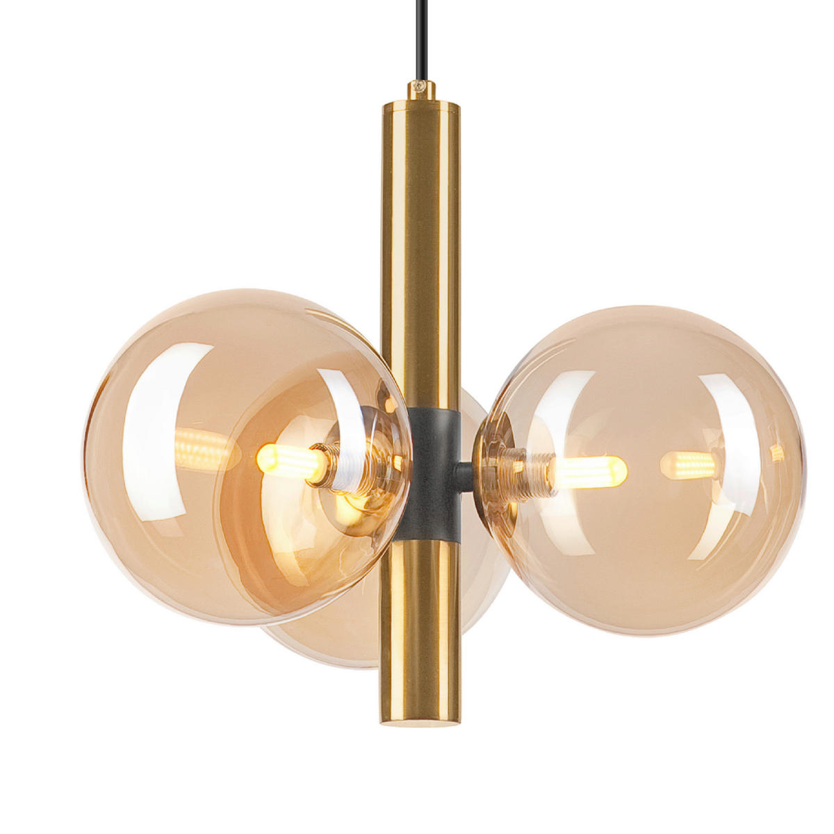 Lamkur Pendelleuchte ROLLO 49335 schwarz gold Stahl Glas H/L: ca. 120x35 cm E27 3 Brennstellen Rollo - gold/schwarz (35,00cm) - Lamkur