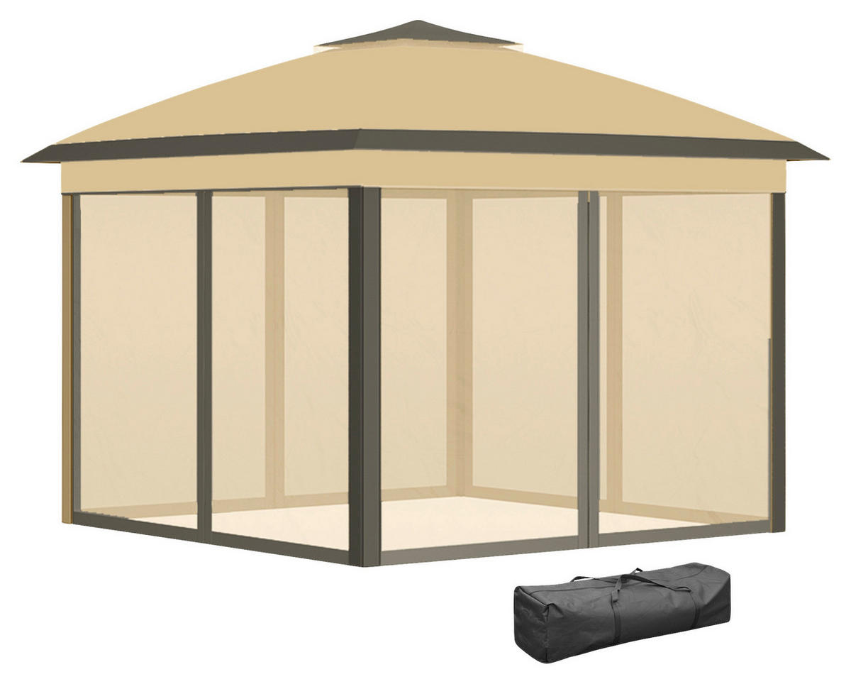 Outsunny Pavillon beige Metall B/H/L: ca. 330x288x330 cm Pavillon - beige (330,00/330,00/288,00cm) - Outsunny