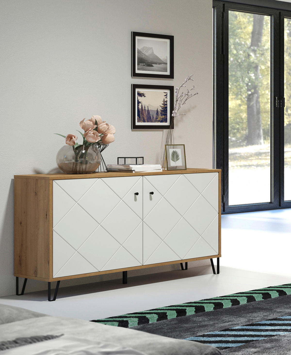 Kommode Touch Eiche Artisan Nachbildung weiß matt B/H/T: ca. 123x76x40 cm Touch - Eiche/weiß (123,00/76,00/40,00cm)