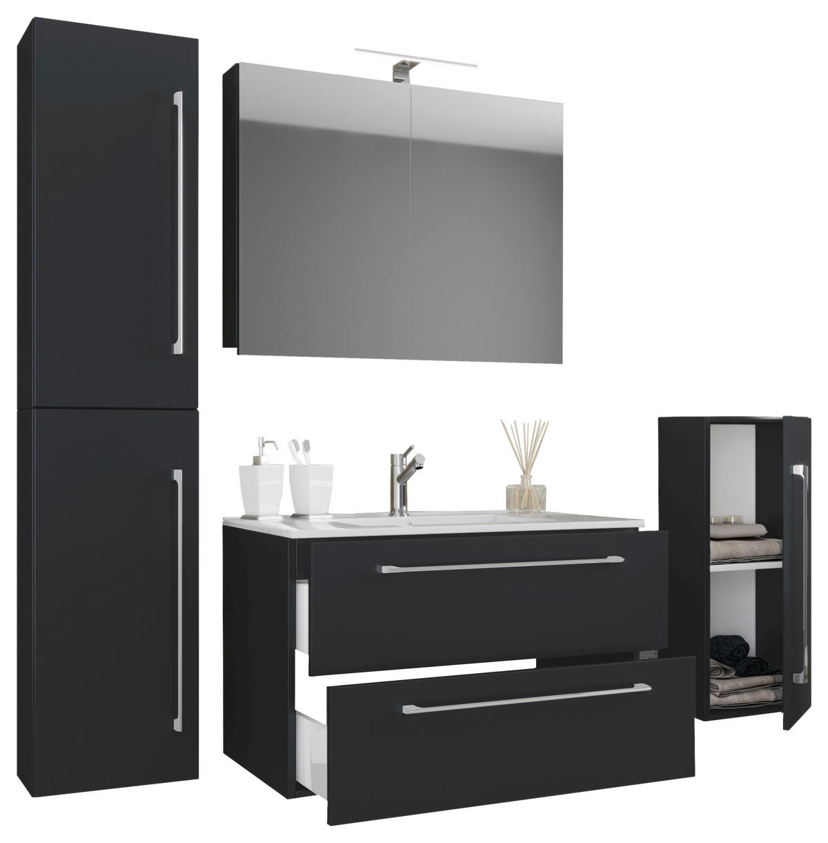 Waschplatz 5tlg-Badinos schwarz B/H/T: ca. 60x50x46 cm 5tlg-Badinos - schwarz (60,00/50,00/46,00cm) - VCM Möbel
