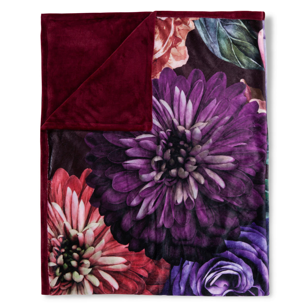 Wohndecke Bloomie Polysamt Bloomie - bordeaux (130,00/160,00cm) - Descanso
