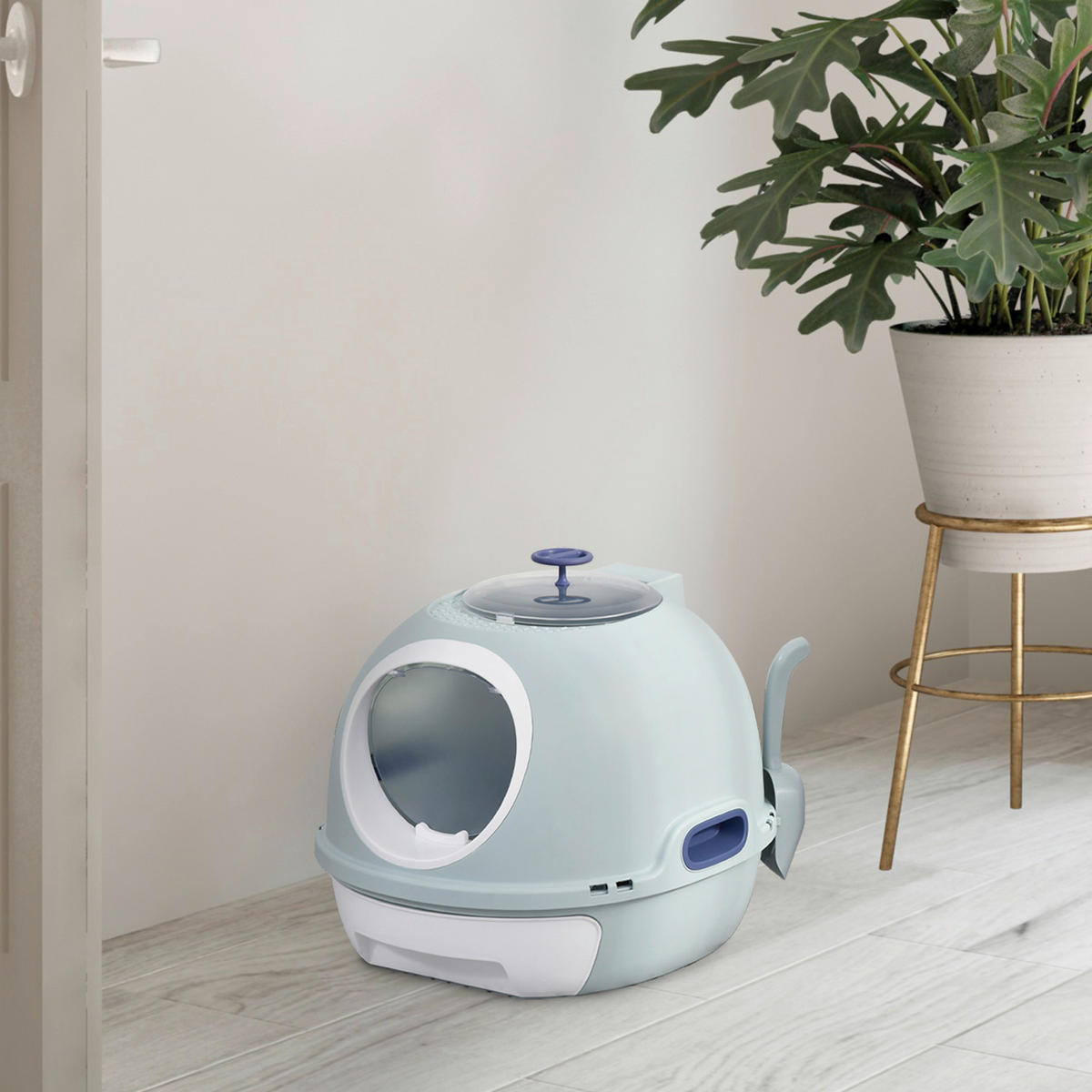 PawHut Katzentoilette blau Polypropylen B/H/T: ca. 47x44x55 cm Katzentoilette - blau (47,00/44,00/55,00cm) - PawHut
