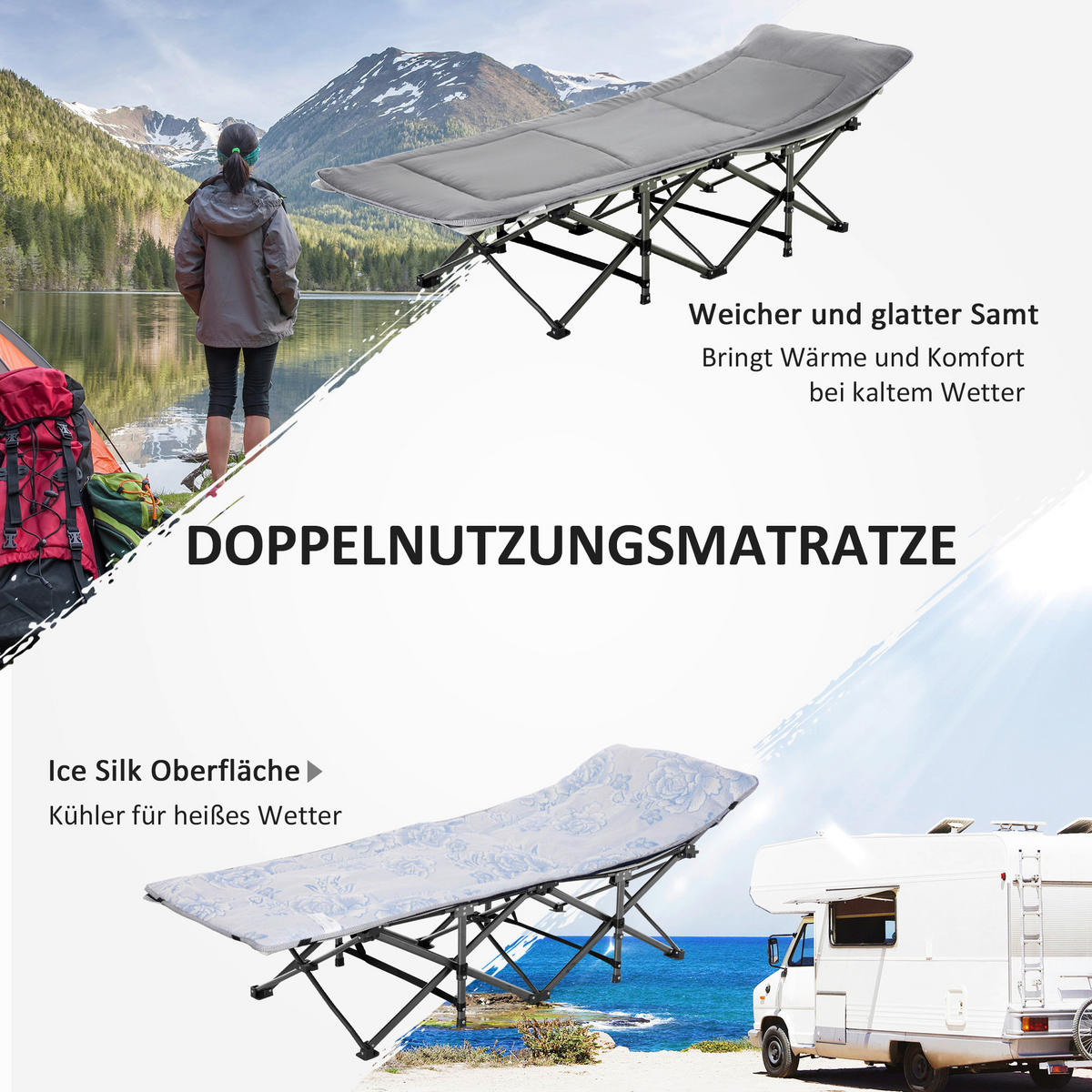 Outsunny Campingartikel B/H/L: ca. 64,5x188x53 cm Feldbett - hellgrau (53,00/64,50/188,00cm) - Outsunny