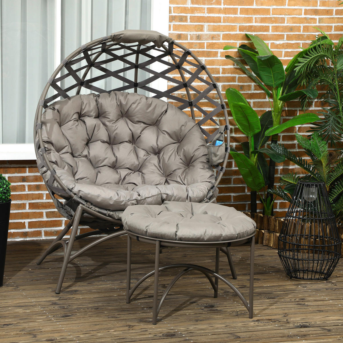 Outsunny Gartenstuhl-Set sand Polyester B/H/L: ca. 75x142x118 cm Gartenstuhl-Set - sand (118,00/75,00/142,00cm) - Outsunny