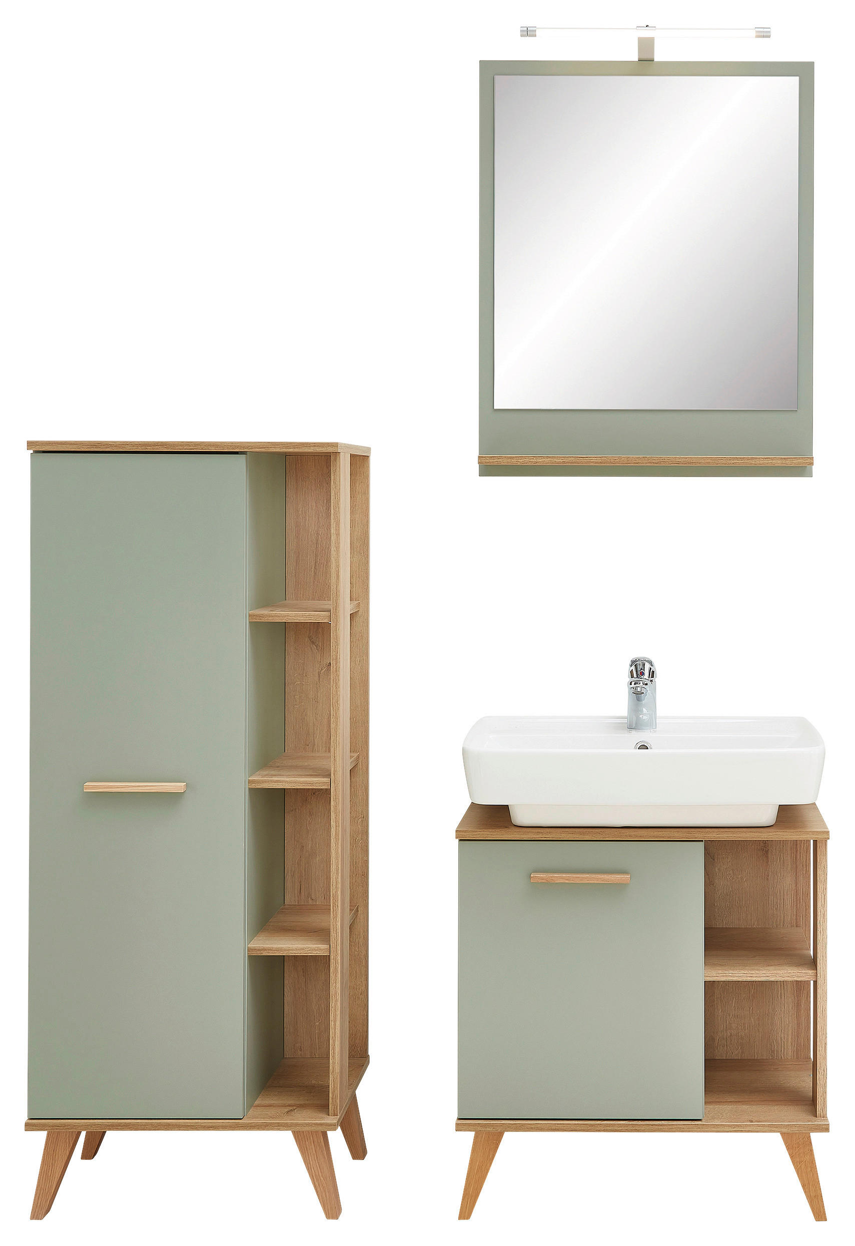 Badezimmer-Set Quickset 963 salbei Nachbildung Eiche Riviera Nachbildung B/H/T: ca. 111x200x33 cm Quickset 963 - Eiche/salbei (111,00/200,00/33,00cm) - Pelipal