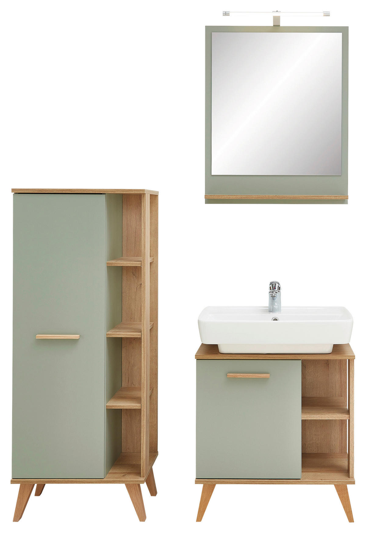 Badezimmer-Set Quickset 963 salbei Nachbildung Eiche Riviera Nachbildung B/H/T: ca. 111x200x33 cm Quickset 963 - Eiche/salbei (111,00/200,00/33,00cm) - Pelipal
