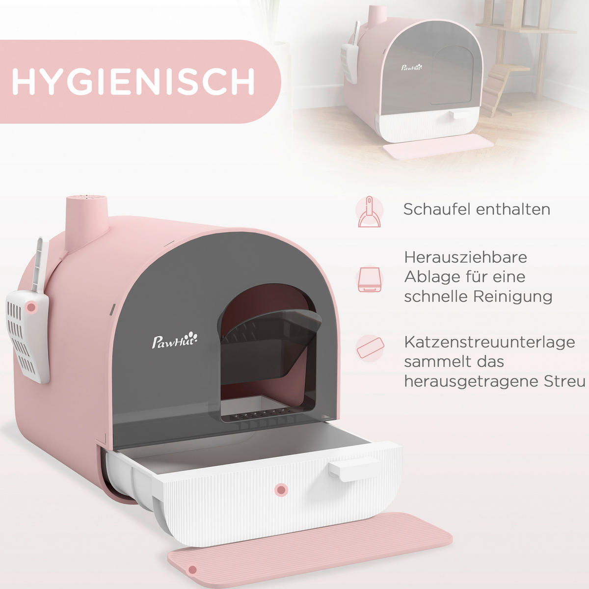 PawHut Katzentoilette rosa Kunststoff B/H/L: ca. 44x47x43 cm Katzentoilette - rosa (43,00/44,00/47,00cm) - PawHut
