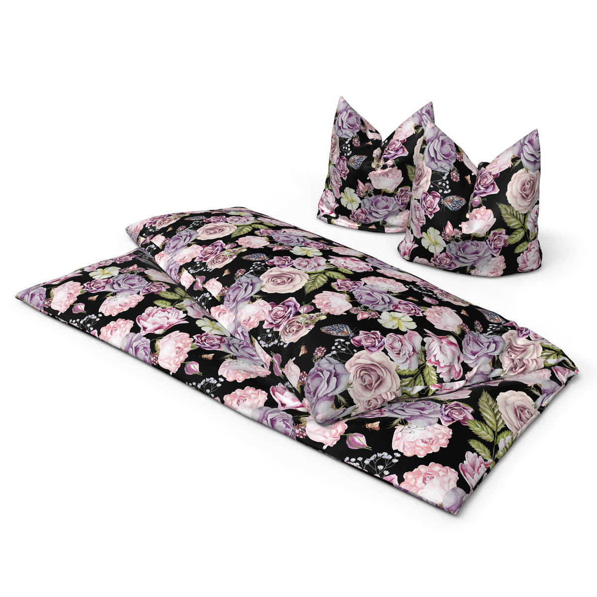 Microfaser Bettwäsche Bettwäsche_Microfaser Lina 200x200 - rosé/schwarz (200,00/200,00cm)