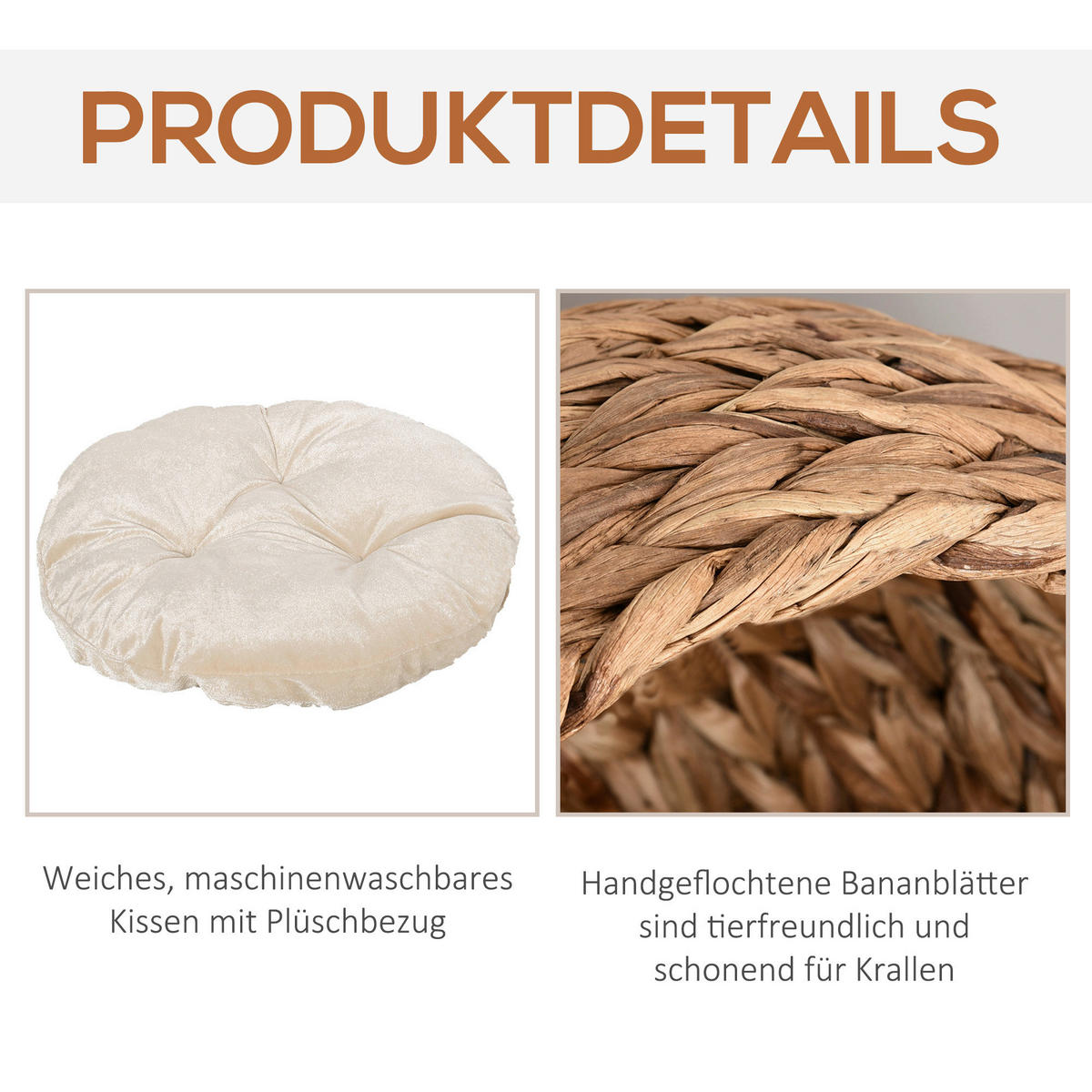 PawHut Katzenhaus natur Wasserhyazinthe H/L: ca. 60x42 cm Katzenhaus - natur (42,00cm) - PawHut
