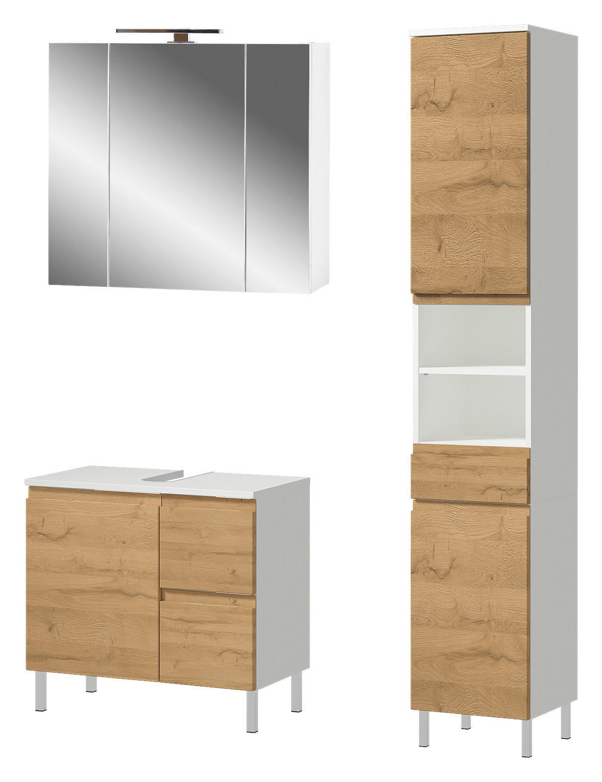 Badezimmer-Set 7953-559 weiß Eiche Grand-Son Nachbildung B/H/T: ca. 109x190x34 cm 7953-559 - Eiche/weiß (109,00/190,00/34,00cm) - Germania