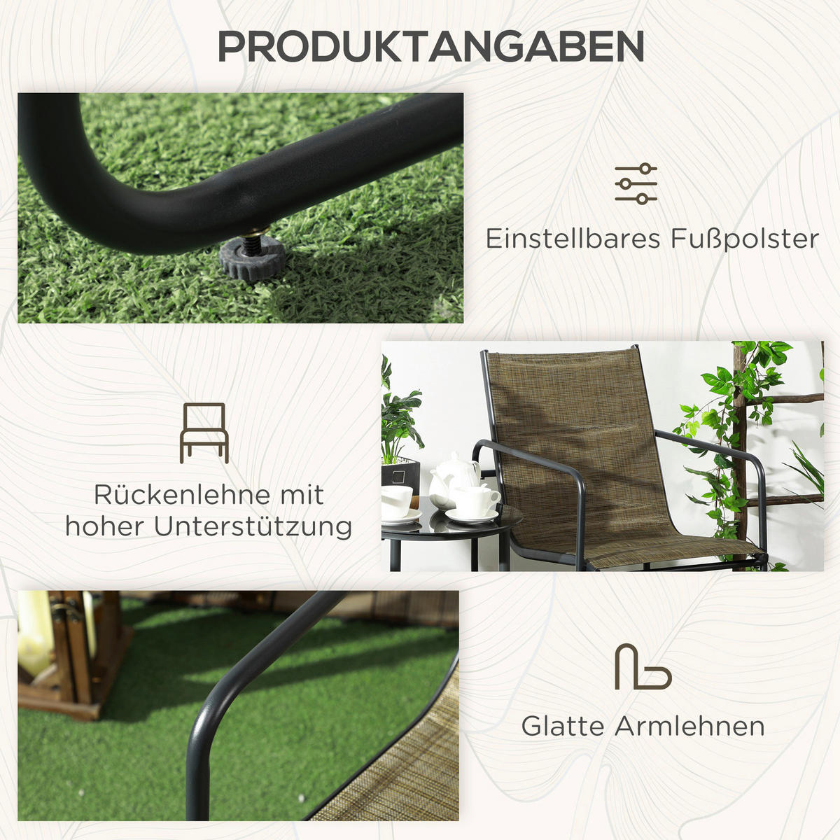 Outsunny Gartenstuhl 2er-Set braun Mesh B/H/L: ca. 66,5x88x54 cm Gartenstuhl 2er-Set - braun (54,00/66,50/88,00cm) - Outsunny