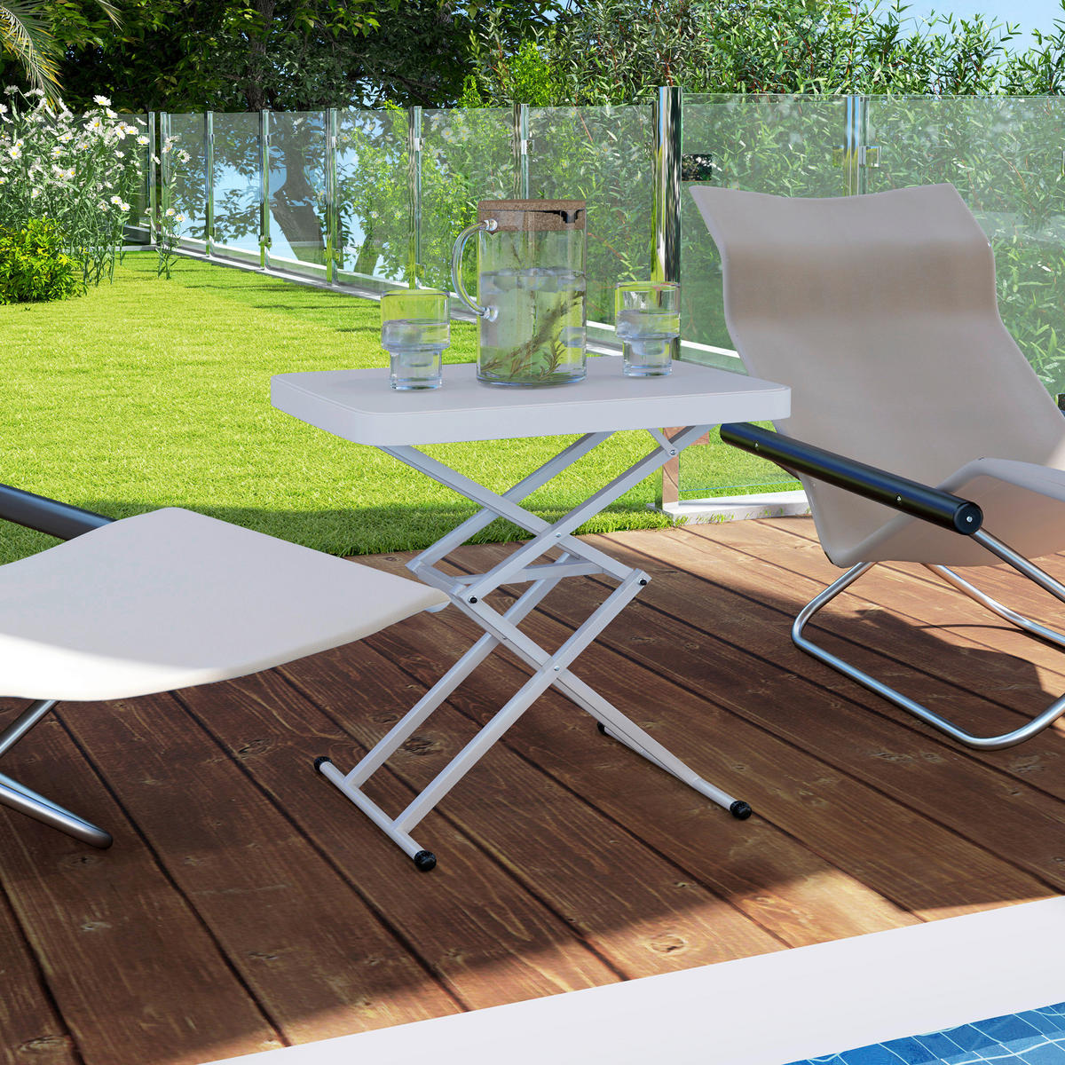 Outsunny Couchtisch weiß Metall B/H/L: ca. 45x70x65 cm Couchtisch - weiß (65,00/45,00/70,00cm) - Outsunny