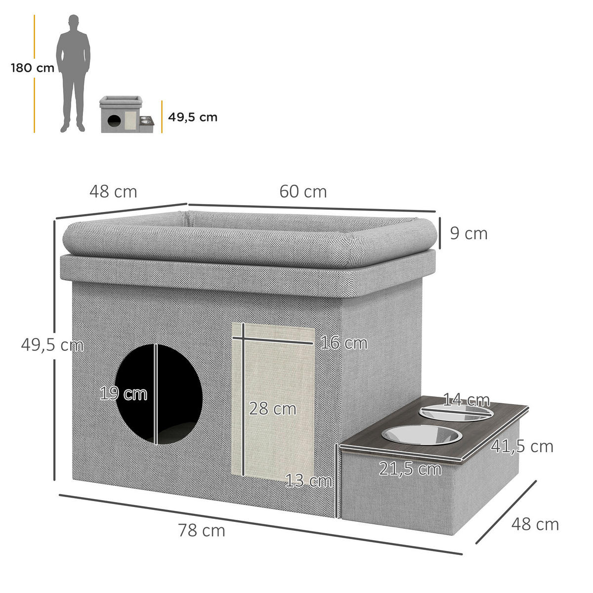 PawHut Katzen-Zubehör grau Spanplatte B/H/L: ca. 48x78x49,5 cm Katzenhöhle - grau (49,50/48,00/78,00cm) - PawHut
