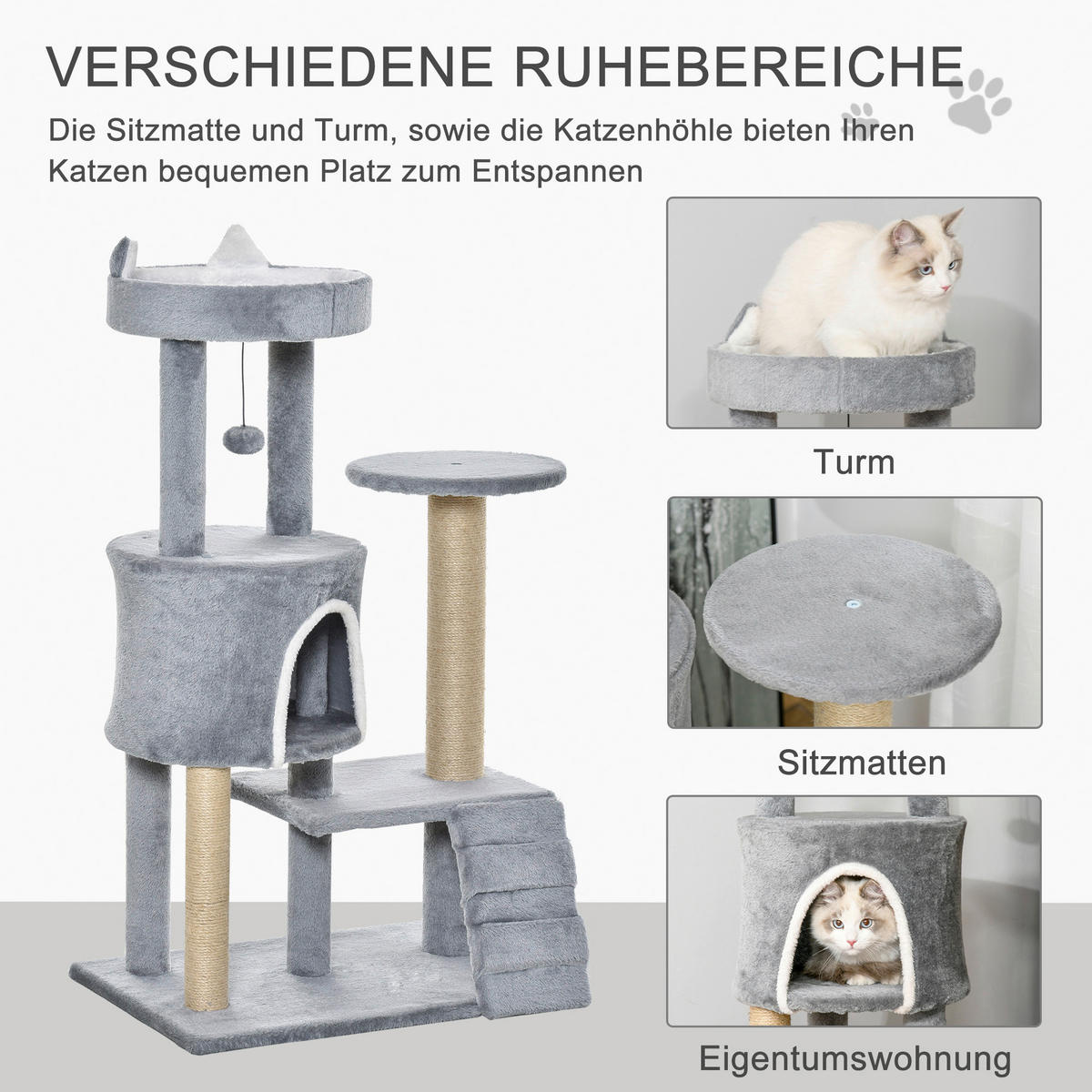 PawHut Kratzbaum hellgrau Spanplatte B/H/L: ca. 30x100x60 cm Kratzbaum - hellgrau (60,00/30,00/100,00cm) - PawHut