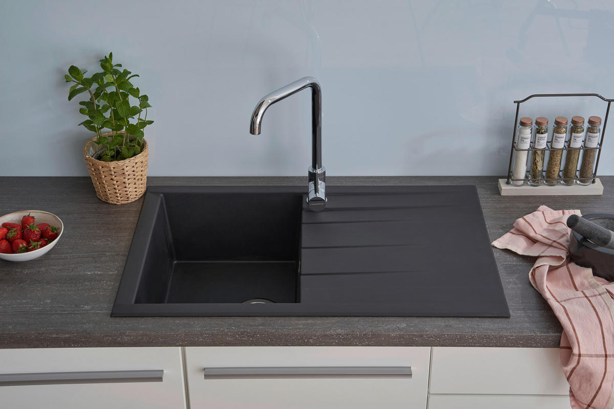 Respekta Einbauspüle Houston 80 x 50 S schwarz Mineralite B/H/T: ca. 80x21x50 cm Houston 80 x 50 S - schwarz (80,00/21,00/50,00cm) - Respekta