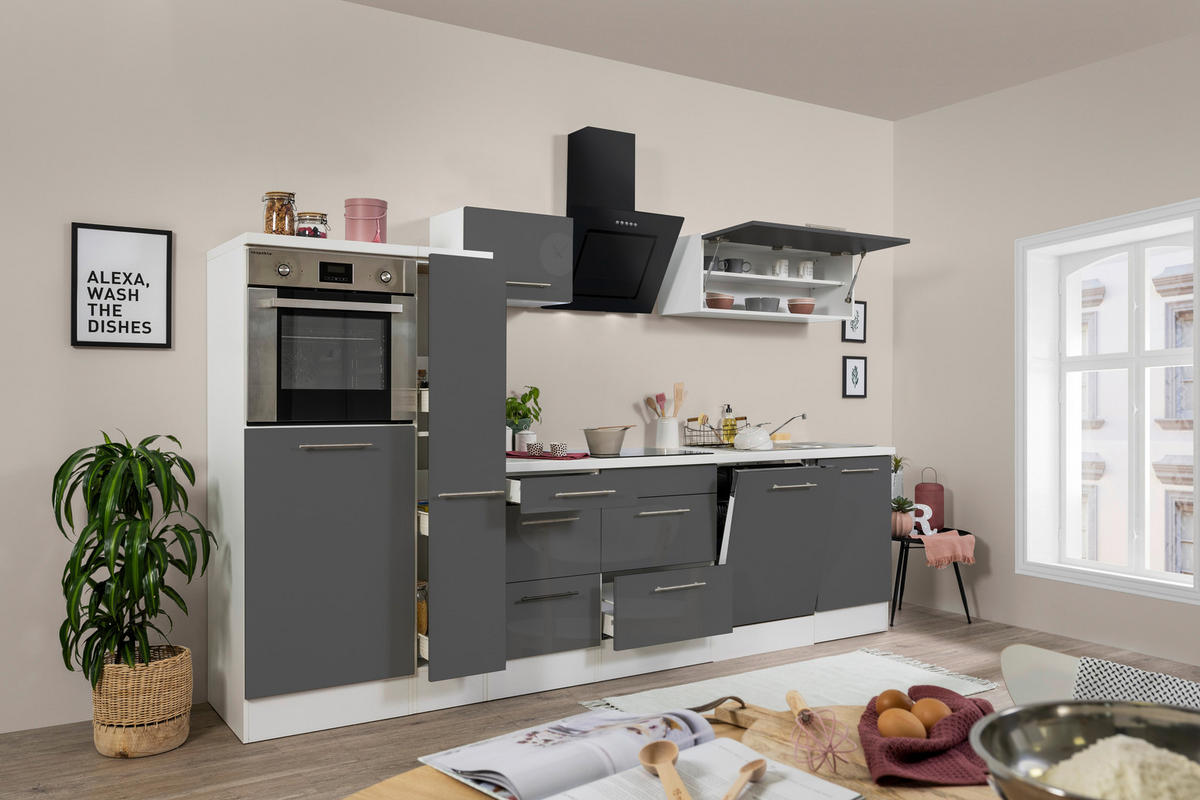 Respekta Küchenblock Amanda grau Hochglanz B/H/T: ca. 310x200x60 cm Amanda - weiß/Edelstahloptik (310,00/200,00/60,00cm) - Respekta