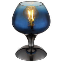 GLOBO Tischleuchte schwarz Chrom blau Glas Metall Textil H/D: ca. 20,5x15 cm E27 1 Brennstellen MAXY - blau/schwarz (15,00/20,50cm) - GLOBO