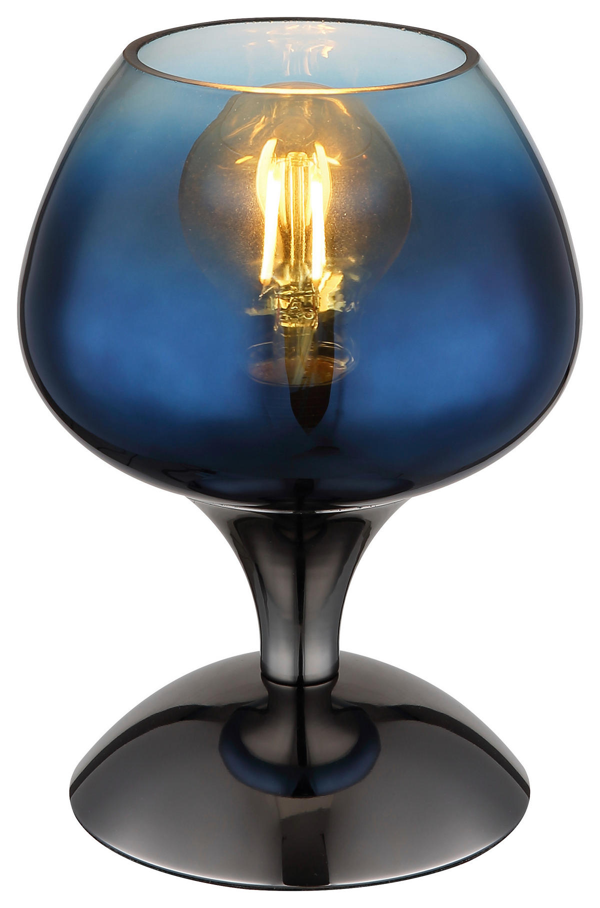 GLOBO Tischleuchte schwarz Chrom blau Glas Metall Textil H/D: ca. 20,5x15 cm E27 1 Brennstellen MAXY - blau/schwarz (15,00/20,50cm) - GLOBO
