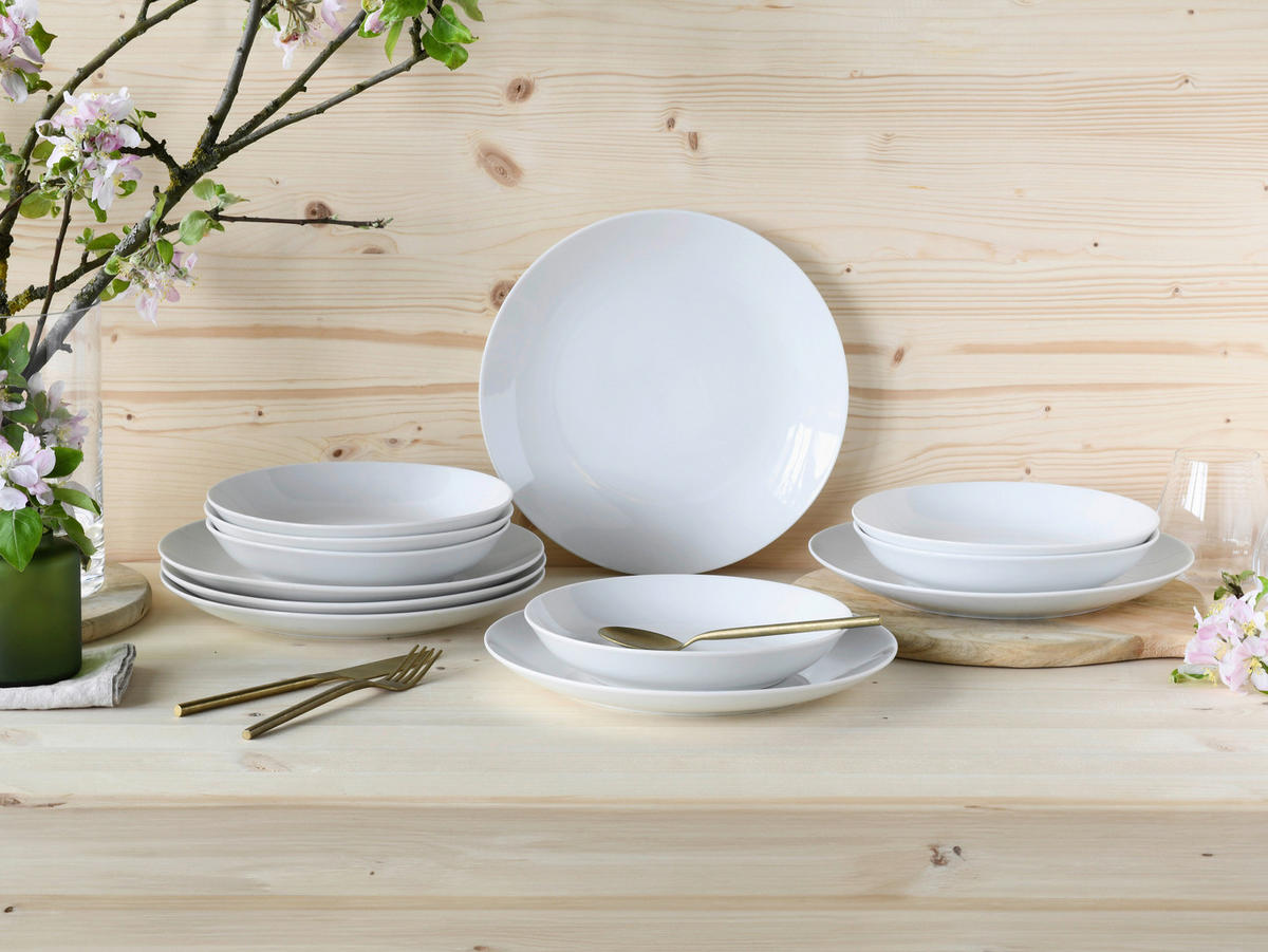CreaTable Tafelservice Luna weiß Porzellan 12 tlg. Luna - weiß - CreaTable