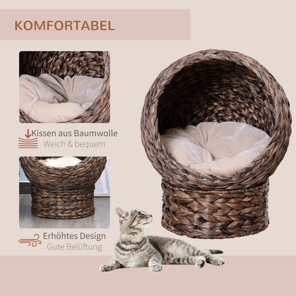 PawHut Katzenhaus braun Eisen H/L: ca. 60x42 cm Katzenhaus - braun (42,00cm) - PawHut