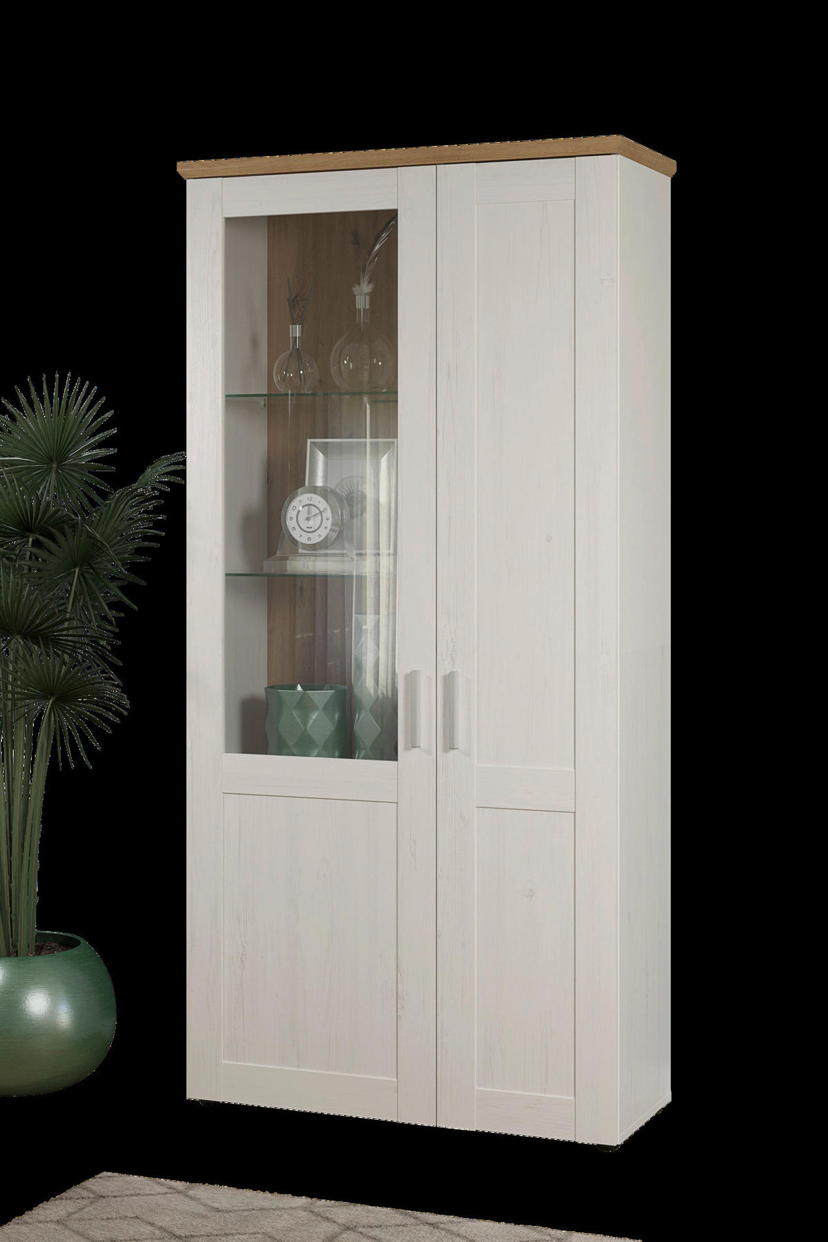 Standvitrine Shade weiß Pinie Nachbildung Eiche Artisan Nachbildung B/H/T: ca. 95x194x38 cm Shade - Eiche/weiß (95,00/194,00/38,00cm)