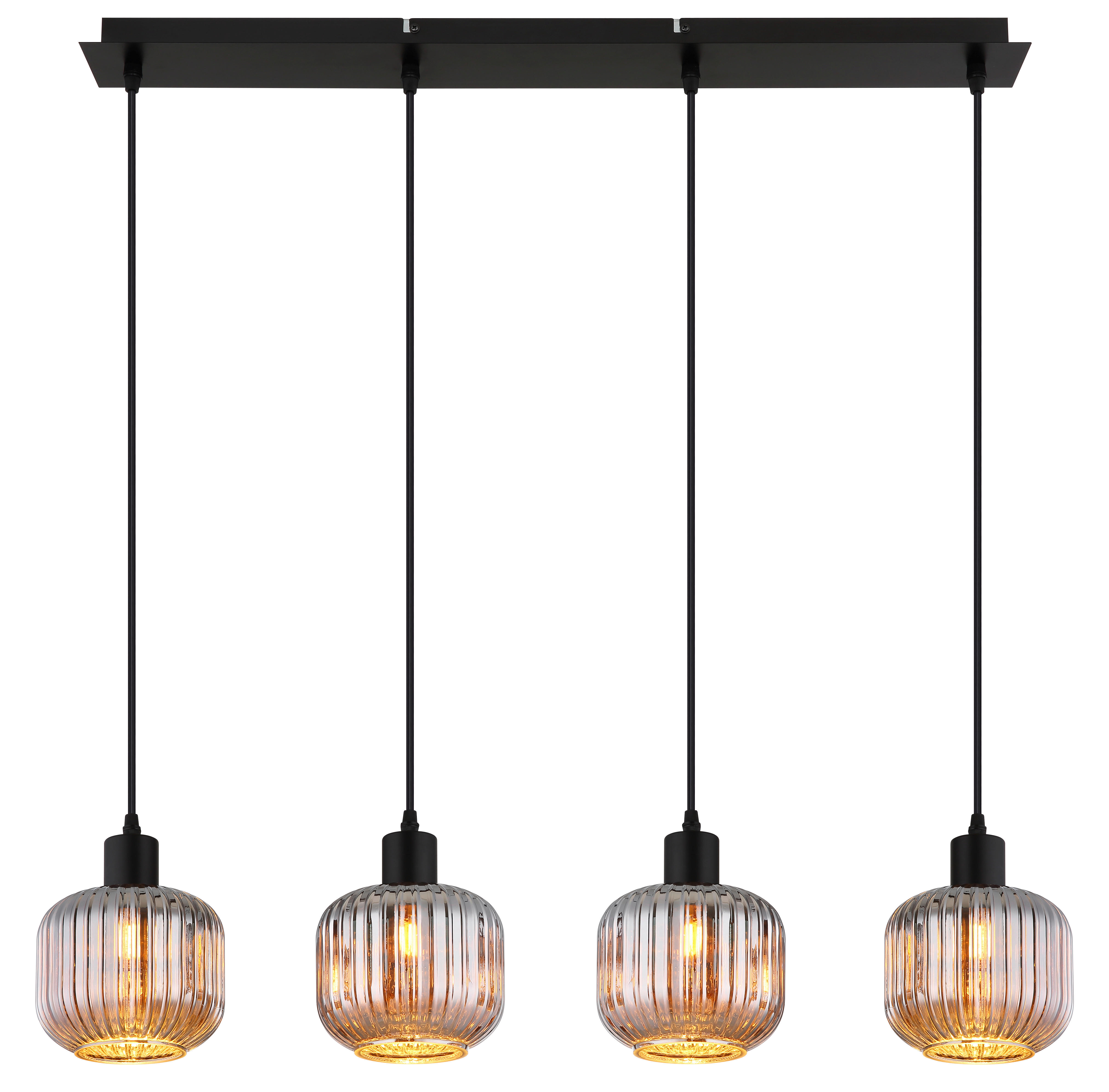 GLOBO Pendelleuchte TOM 30500408 schwarz Rauch Metall Glas B/H/L: ca. 80,8x120x15 cm E14 4 Brennstellen TOM - schwarz/Rauch (15,00/80,80/120,00cm) - GLOBO