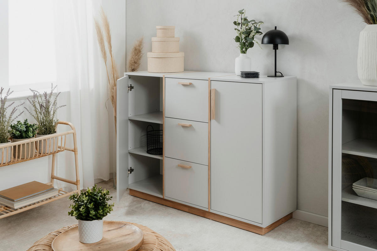 Kommode Split grau Jackson Hickory Nachbildung B/H/T: ca. 125x94x40 cm Split - grau (125,00/94,00/40,00cm)