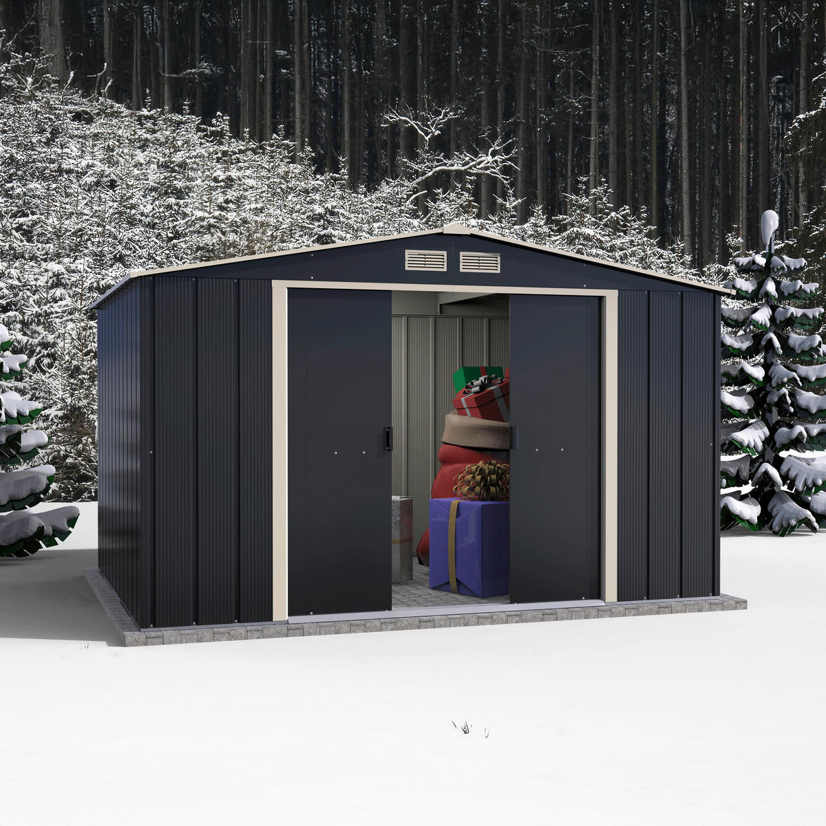 VCM Gerätehaus anthrazit B/H/L: ca. 322x196x234 cm Gerätehaus mit Schiebetür - anthrazit (234,00/322,00/196,00cm) - VCM