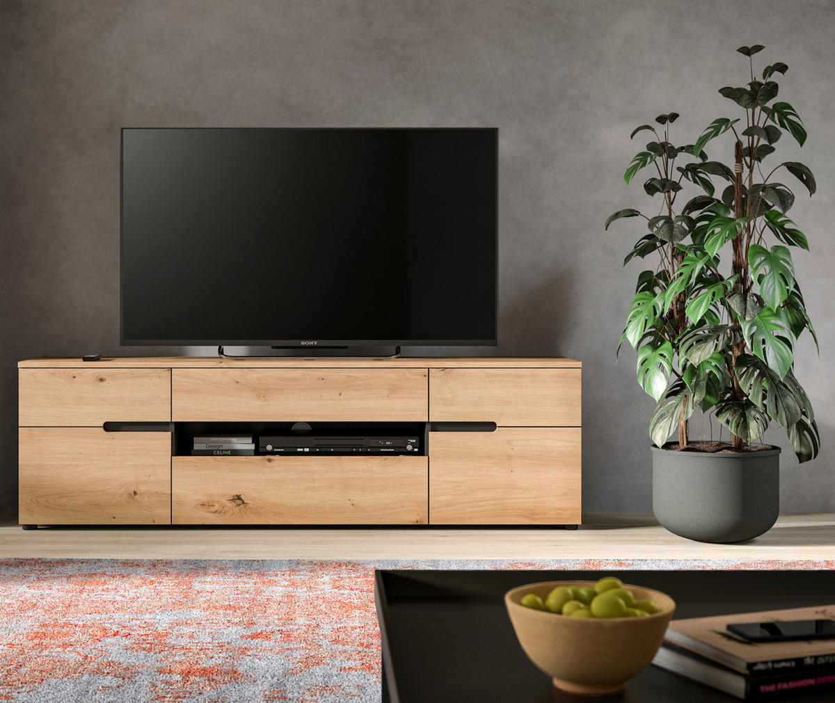 TV-Lowboard Canu basaltgrau Nachbildung Artisan Oak Nachbildung B/H/T: ca. 55x184x44 cm Canu - basaltgrau (55,00/184,00/44,00cm) - xonox.home