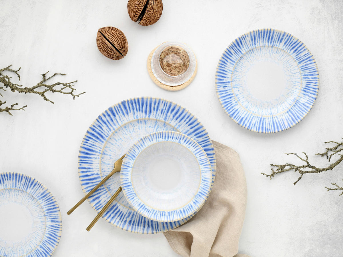 CreaTable Teller-Set Rondo Summertime weiß Steinzeug Rondo Summertime - blau/weiß - CreaTable