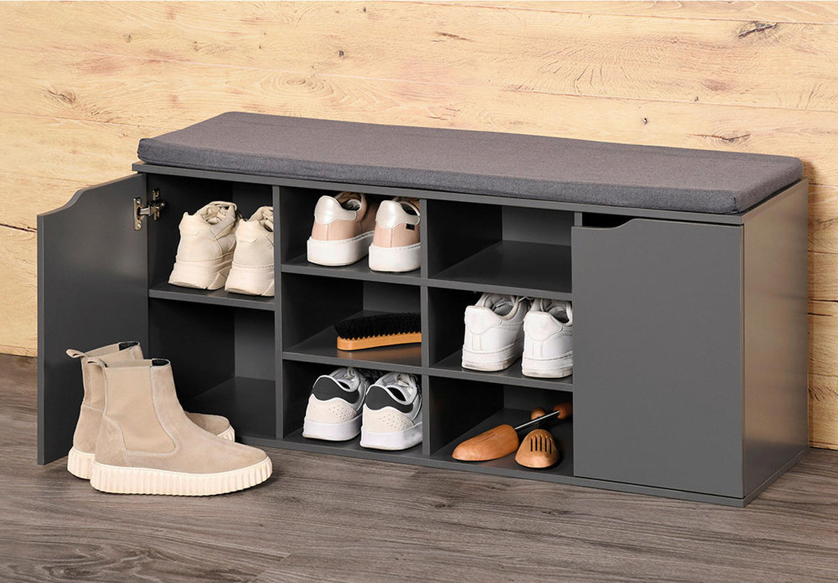 Kesper Schuhregal grau Spanplatte B/H/T: ca. 103x48x30,5 cm Schuhregal_mit_Sitzkissen - grau (103,00/48,00/30,50cm) - Kesper