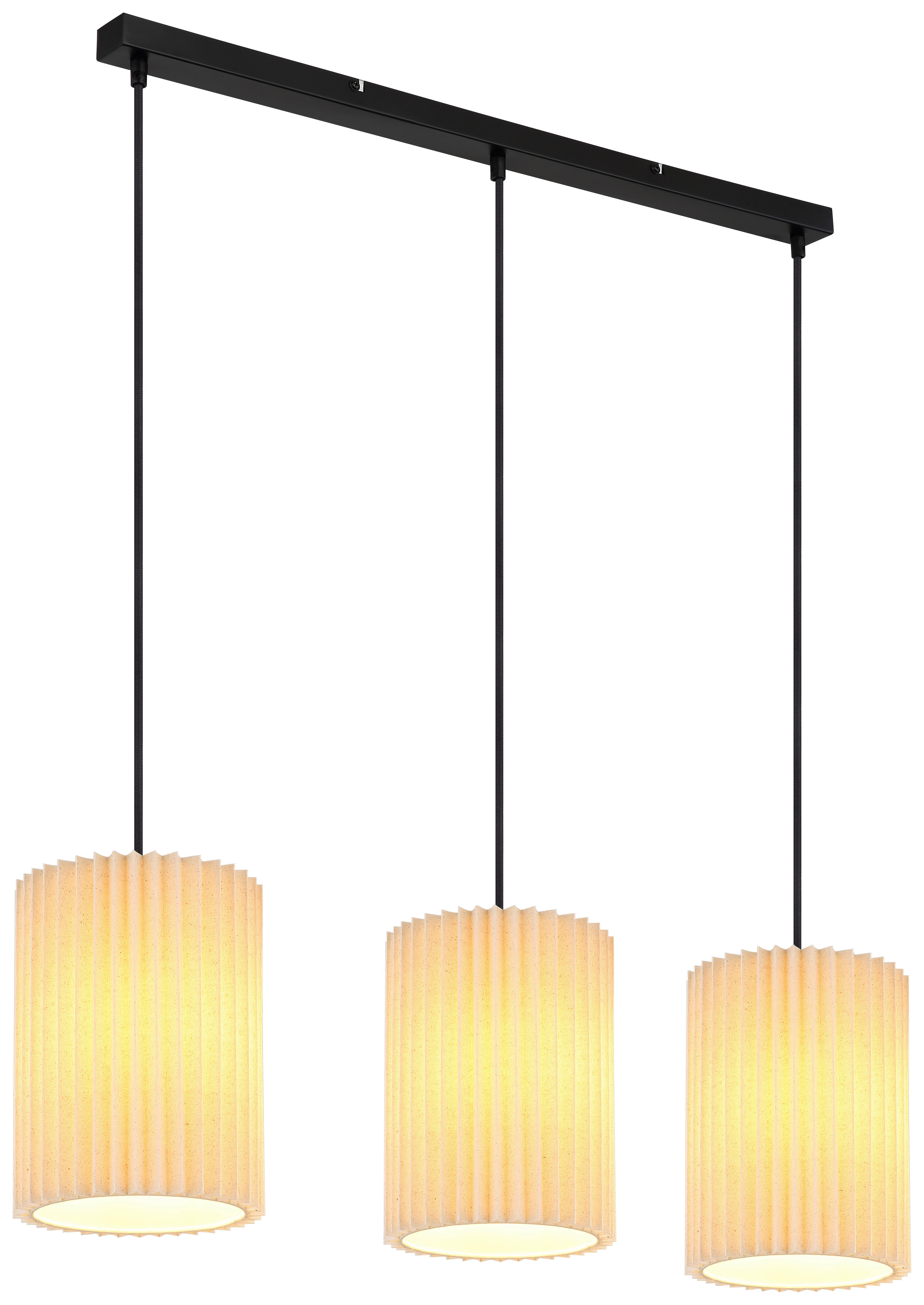 GLOBO Hängeleuchte natur schwarz mattschwarz Metall Textil B/H/L: ca. 20x120x85 cm E27 3 Brennstellen PAGE - natur/schwarz (85,00/20,00/120,00cm) - GLOBO