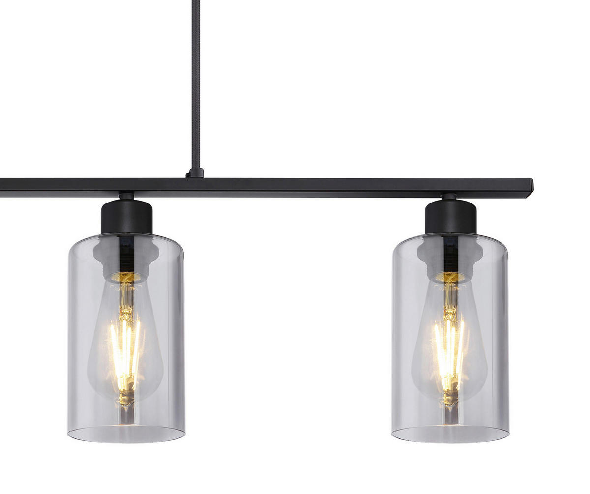 GLOBO Pendelleuchte Hadera 15465-4H schwarz Rauch Metall Glas B/H/L: ca. 10x120x98 cm E27 4 Brennstellen Pendelleuchte_Hadera 4flg. - schwarz/Rauch (98,00/10,00/120,00cm) - GLOBO