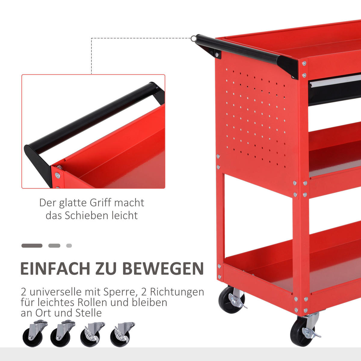 Werkstatt-Zubehör schwarz B/H/L: ca. 35x82x76 cm Werkstatt-Rollwagen - rot/schwarz (76,00/35,00/82,00cm) - HOMCOM
