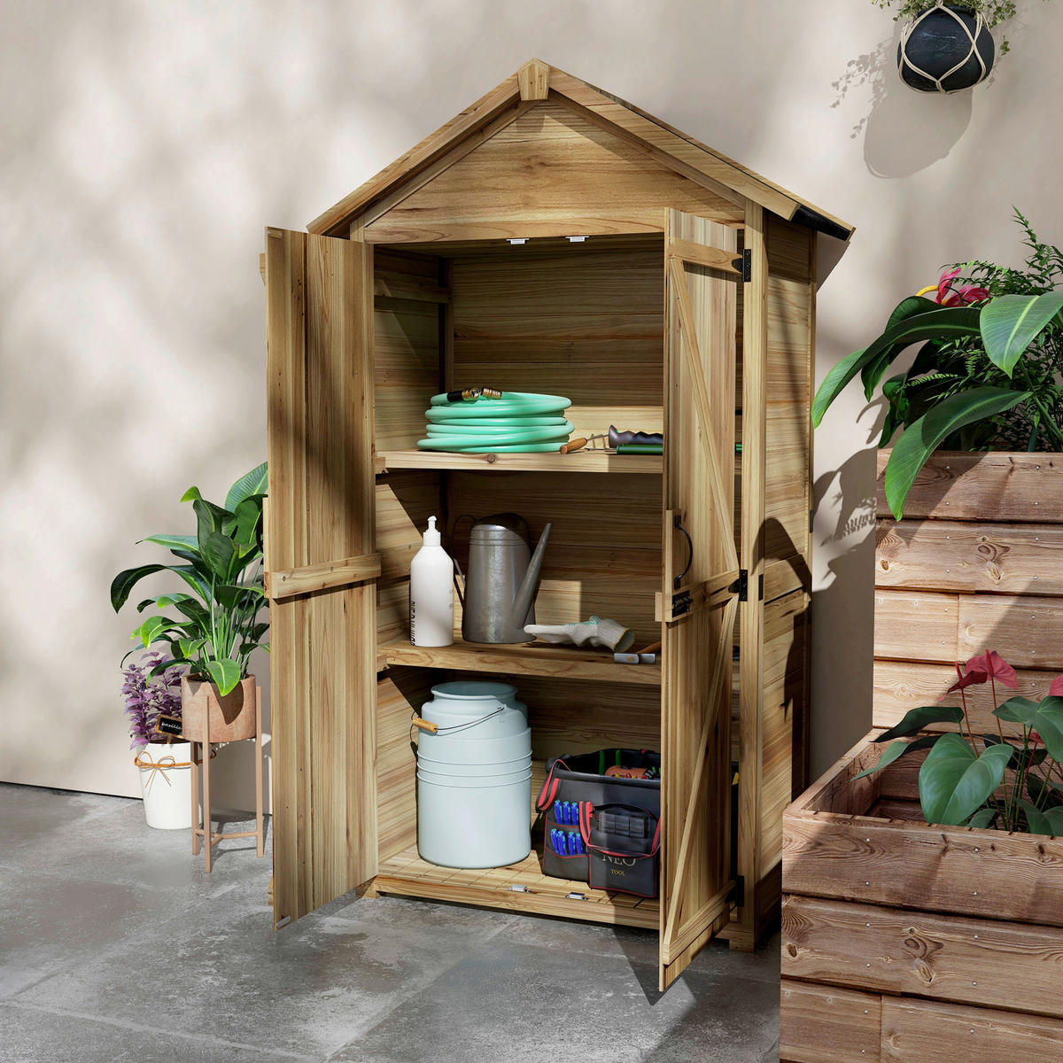Outsunny Gartenschrank natur Holz B/H/L: ca. 54x177x102 cm Gartenschrank - natur (102,00/54,00/177,00cm) - Outsunny