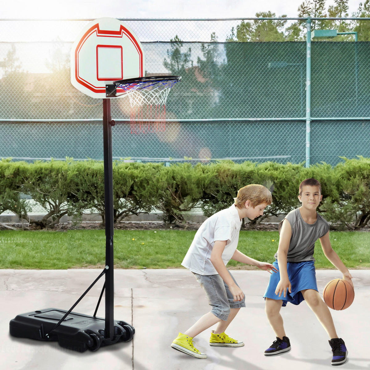 HOMCOM Basketballkorb schwarz B/H/L: ca. 73x210x74 cm Kinder_Basketballkorb - weiß/rot (74,00/73,00/210,00cm) - HOMCOM