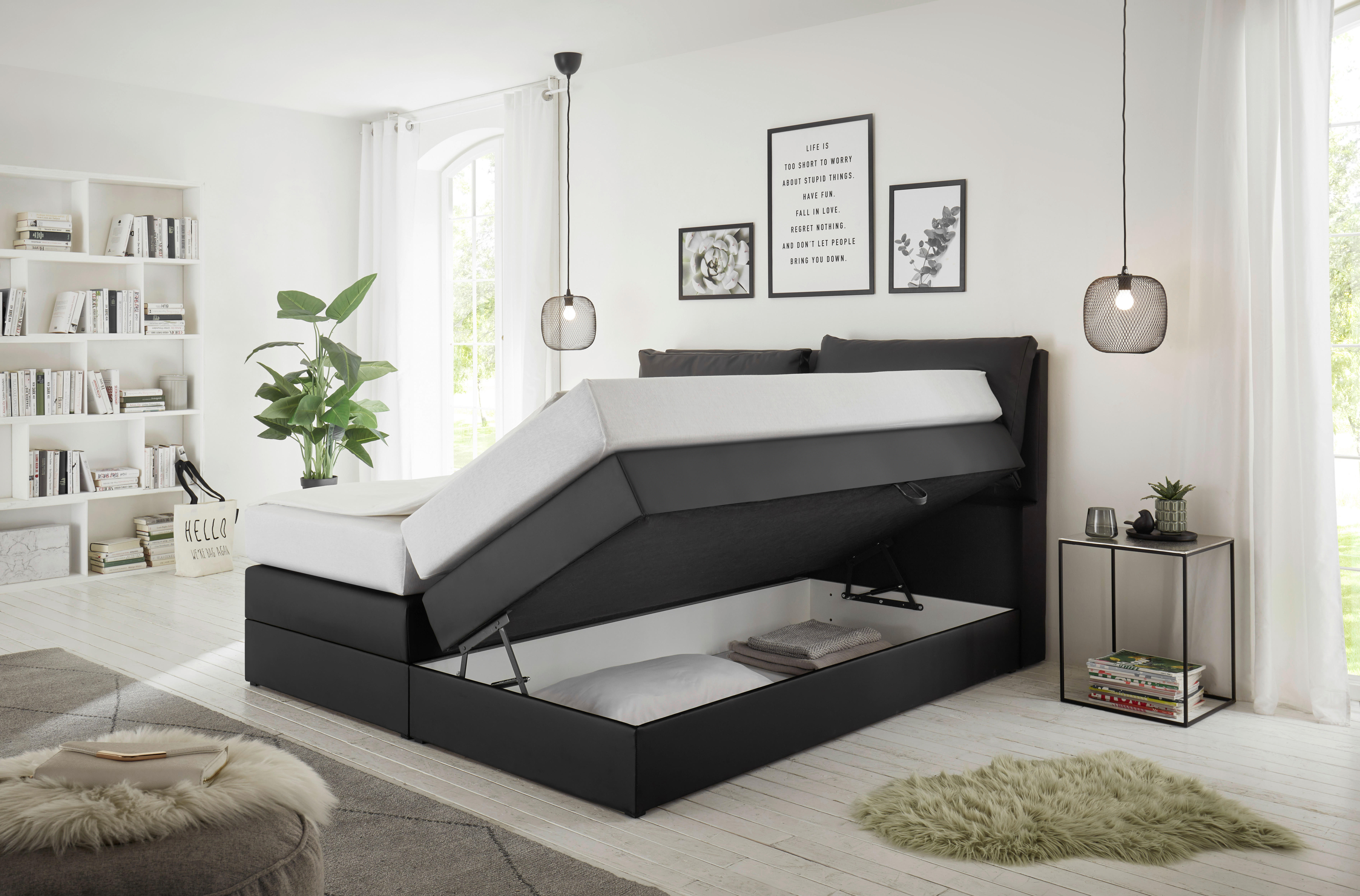 Boxspringbett Lissy schwarz Kunstleder Liegefläche B/L: ca. 160x200 cm Lissy - schwarz (164,00/114,00/220,00cm)