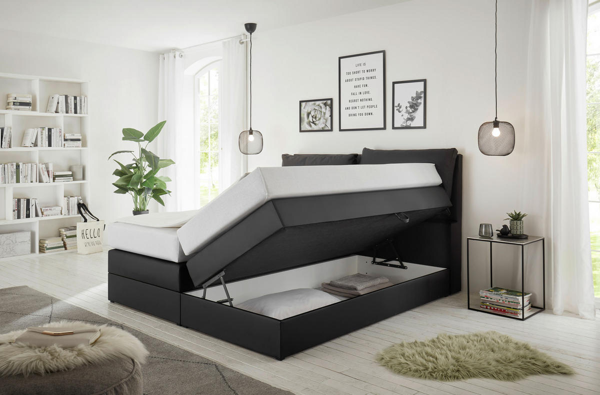 Boxspringbett Lissy schwarz Kunstleder Liegefläche B/L: ca. 160x200 cm Lissy - schwarz (164,00/114,00/220,00cm)