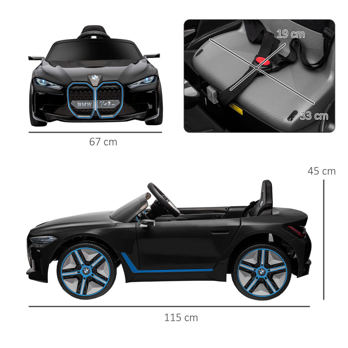 HOMCOM Kinderauto schwarz B/H/L: ca. 67x115x45 cm Kinderfahrzeug - schwarz (45,00/67,00/115,00cm) - HOMCOM