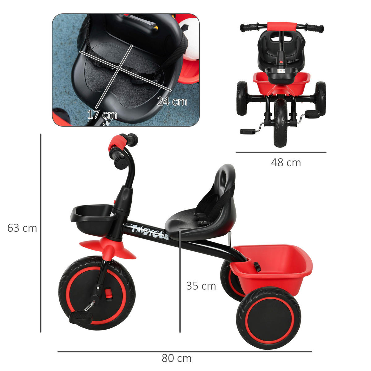 AIYAPLAY Dreirad schwarz B/H/L: ca. 48x80x63 cm Kinderdreirad - rot/schwarz (63,00/48,00/80,00cm) - AIYAPLAY