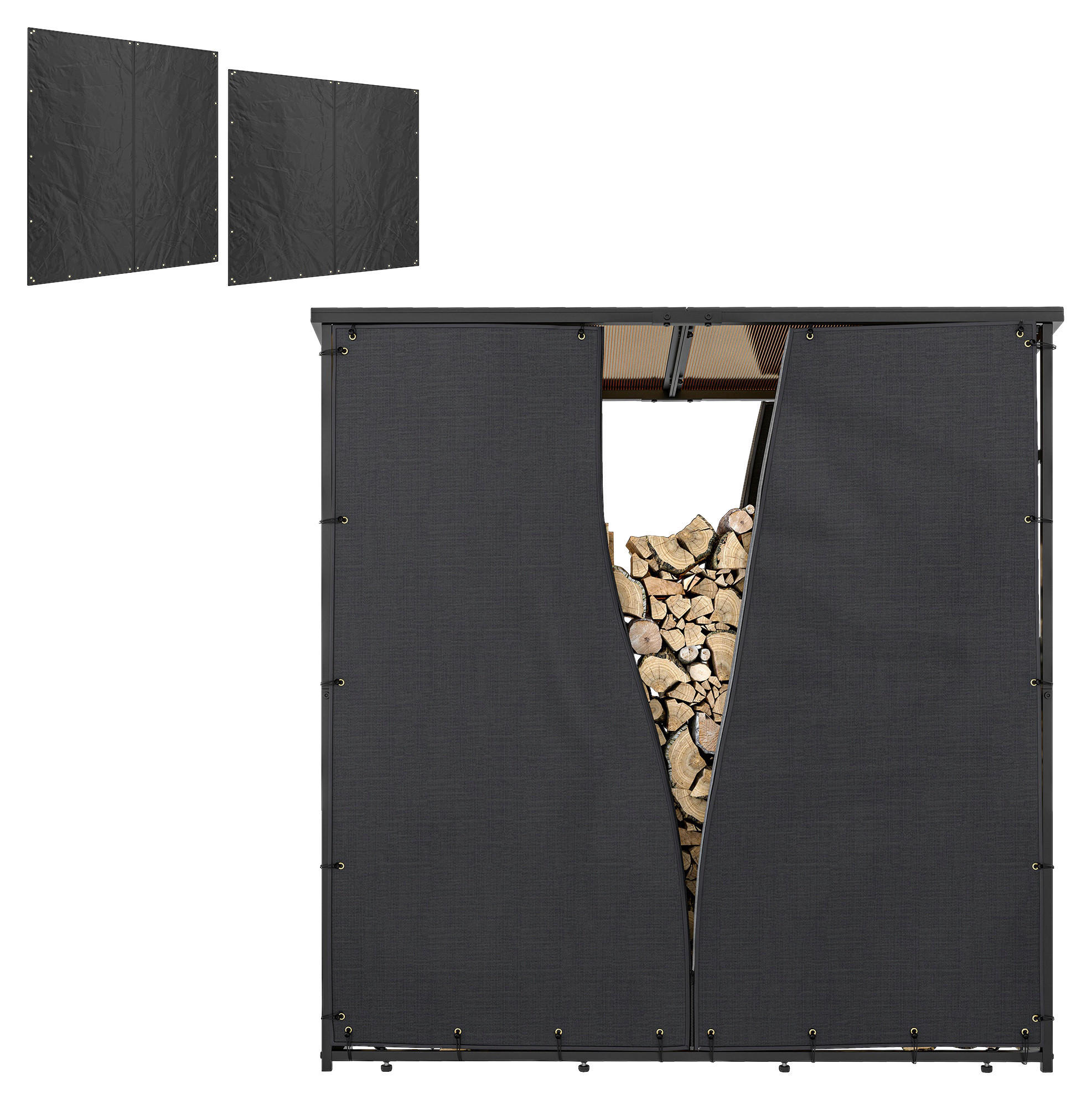 Outsunny Kaminholzregal Abdeckung schwarz Polyester B/H/L: ca. 1x173x174 cm Kaminholzregal Abdeckung - schwarz (174,00/1,00/173,00cm) - Outsunny